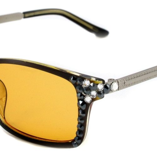 aria bling computer glasses 80 blue blocker filter amber lens w hematite clear genuine european crystals no prescription reading glasses ny fifth avenue 855153