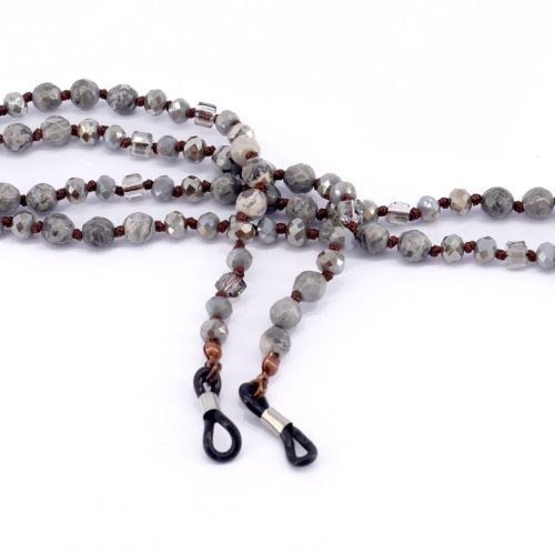 boho eyeglass chain double hand knotted hematite spider web jasper picture jasper gem stone 6 mm w anti slip loops n brass fastener reading glasses ny fifth avenue 267913