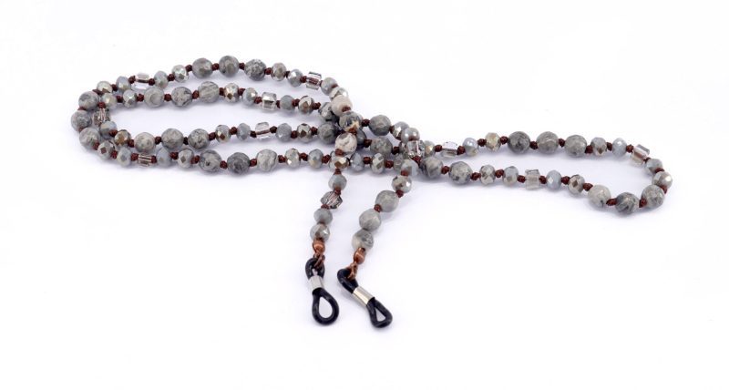 boho eyeglass chain double hand knotted hematite spider web jasper picture jasper gem stone 6 mm w anti slip loops n brass fastener reading glasses ny fifth avenue 267913