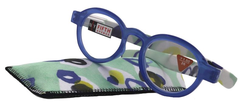 carnival round reading glasses for women blue frames with colorful pattern 125 3 ny fifth avenue ny fifth avenue 282965