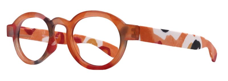 carnival round reading glasses for women orange frame with colorful pattern 125 3 ny fifth avenue ny fifth avenue 191331