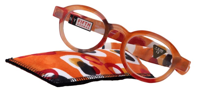 carnival round reading glasses for women orange frame with colorful pattern 125 3 ny fifth avenue ny fifth avenue 471779