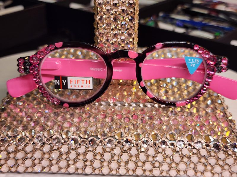 dotty chic bling round reading glasses for women pink frames with polka dot pattern genuine european crystals 125 3 ny fifth avenue ny fifth avenue 824128