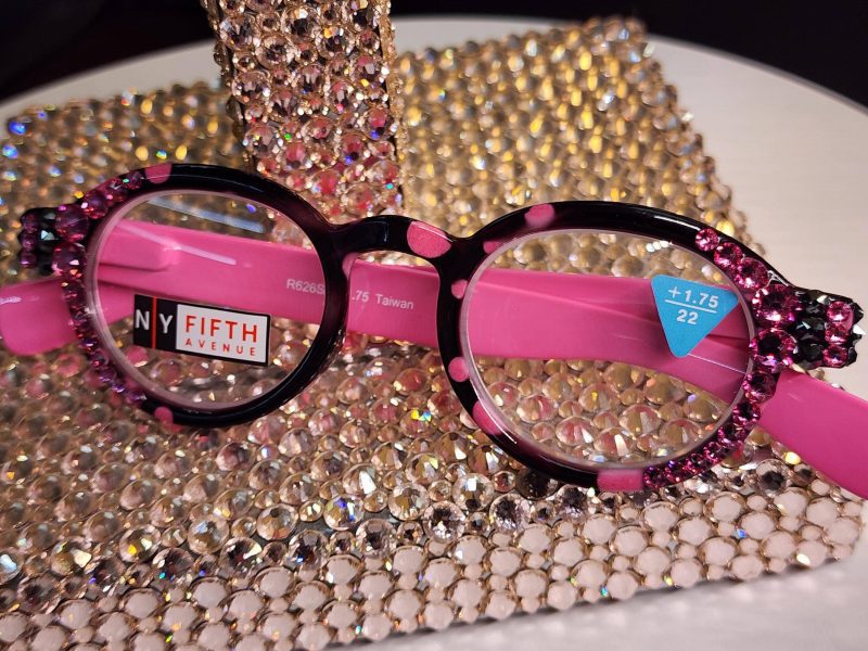 dotty chic bling round reading glasses for women pink frames with polka dot pattern genuine european crystals 125 3 ny fifth avenue ny fifth avenue 830706