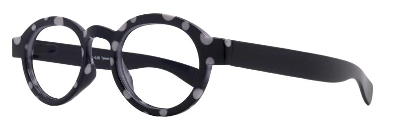 dotty chic round reading glasses for women black frames with playful polka dot pattern 125 3 ny fifth avenue ny fifth avenue 453716