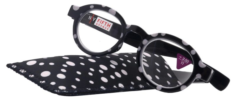 dotty chic round reading glasses for women black frames with playful polka dot pattern 125 3 ny fifth avenue ny fifth avenue 521394