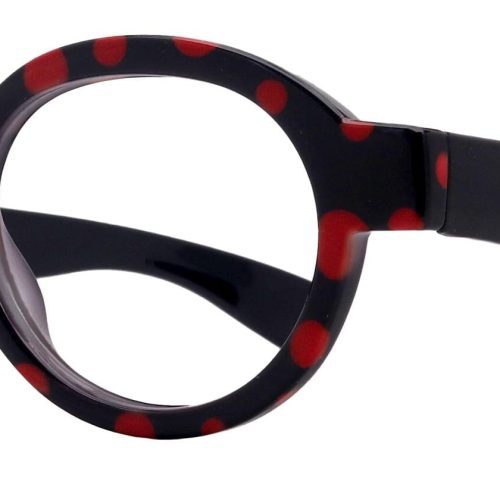 dotty chic round reading glasses for women black w red frames with playful polka dot pattern 125 3 ny fifth avenue ny fifth avenue 180032