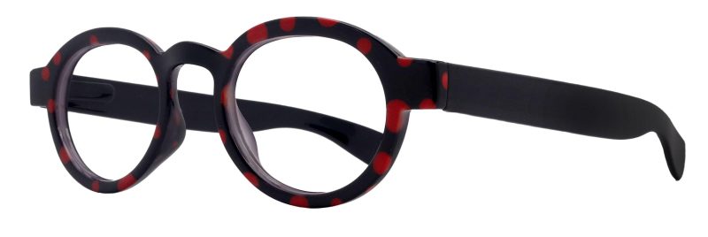 dotty chic round reading glasses for women black w red frames with playful polka dot pattern 125 3 ny fifth avenue ny fifth avenue 180032