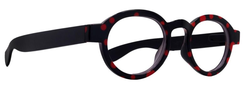 dotty chic round reading glasses for women black w red frames with playful polka dot pattern 125 3 ny fifth avenue ny fifth avenue 327157