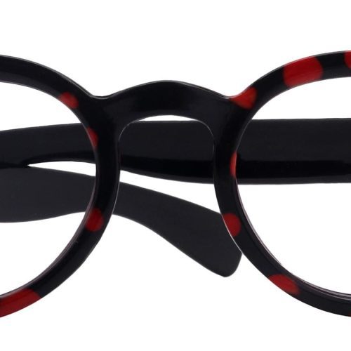 dotty chic round reading glasses for women black w red frames with playful polka dot pattern 125 3 ny fifth avenue ny fifth avenue 892734