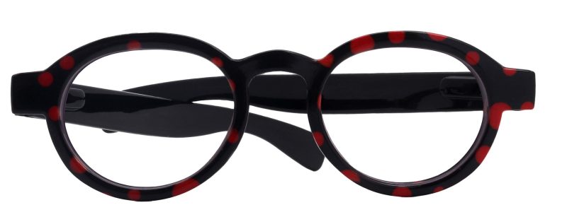 dotty chic round reading glasses for women black w red frames with playful polka dot pattern 125 3 ny fifth avenue ny fifth avenue 892734