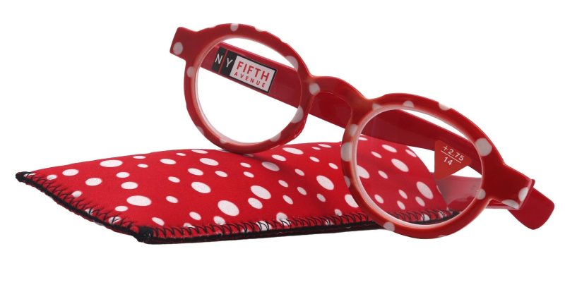 dotty chic round reading glasses for women red frame with playful polka dot pattern 125 4 ny fifth avenue ny fifth avenue 649603